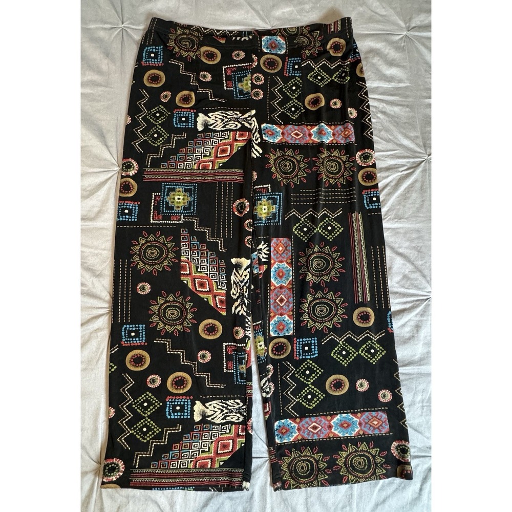 Women's Coldwater Creek Wide Leg Aztec Geometric Pants Large Petite